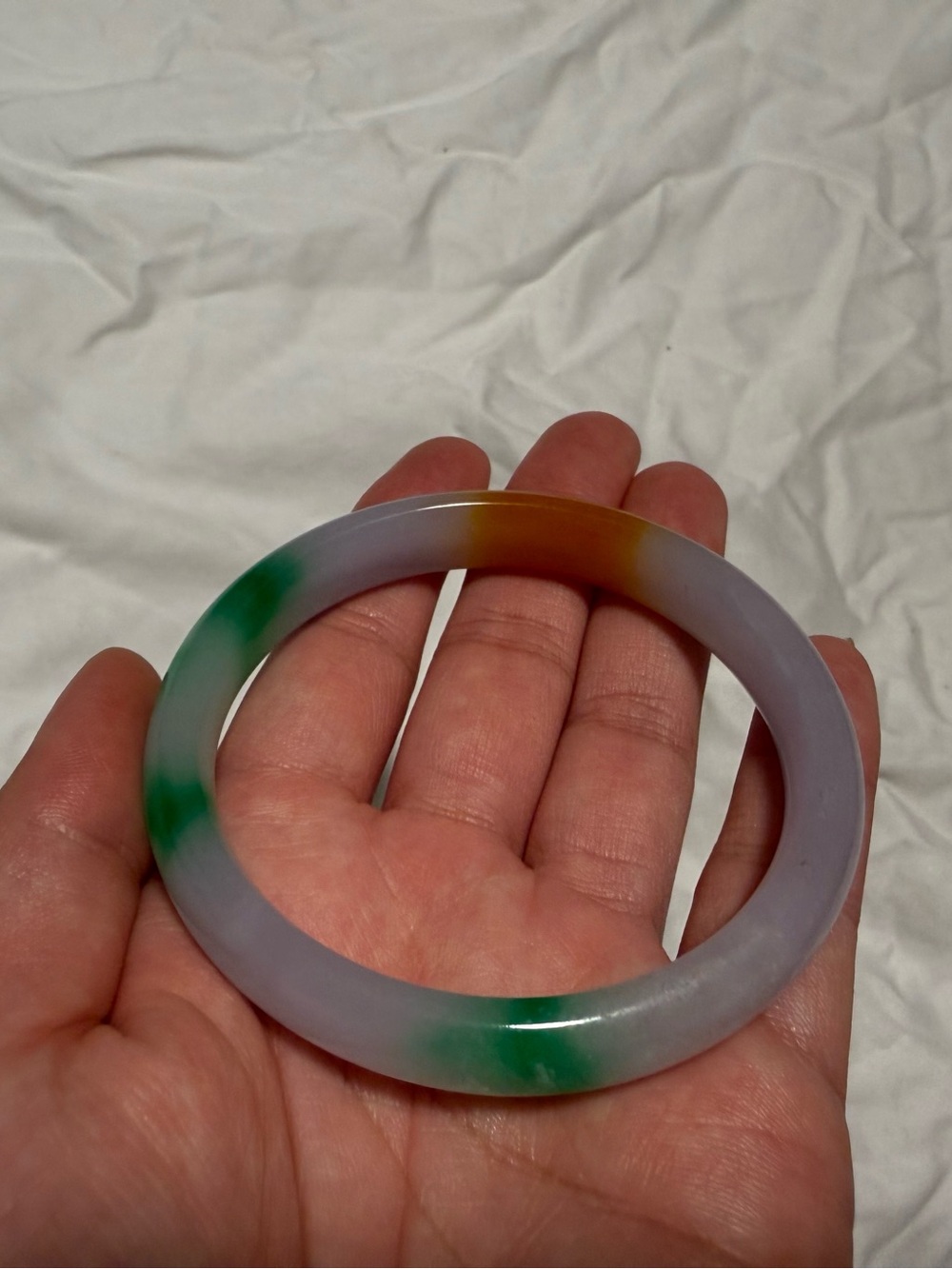 Tri-Colored jade Bangle Bracelet - Green & Lavender